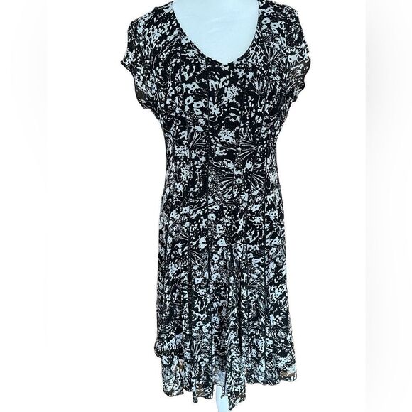Coldwater Creek black/white patterned lined mesh dress size PM, P10-12 - Picture 1 of 8